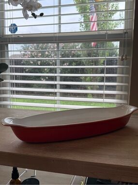 Vintage Descoware Belgium Red Enamel Oval Baking Dish MCM Cookware